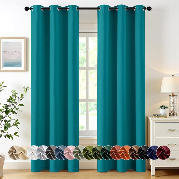 MIULEE Blackout Curtains for Bedroom 2 Panels 40 x 84 Inch Long Teal | Thermal Insulated, Living Room Darkening Grommet Drapes, Noise Reducing, Light Blocking Window Treatments