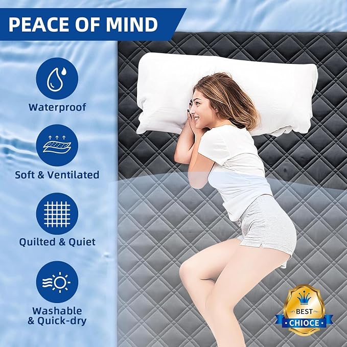 MEELUS King Mattress Protector Waterproof, Fitted Deep Pocket 8"-21", Black | Breathable Waterproof Mattress Pad Cover, Soft Noiseless Mattress Cover Washable Cooling for Home Hotel Bedroom
