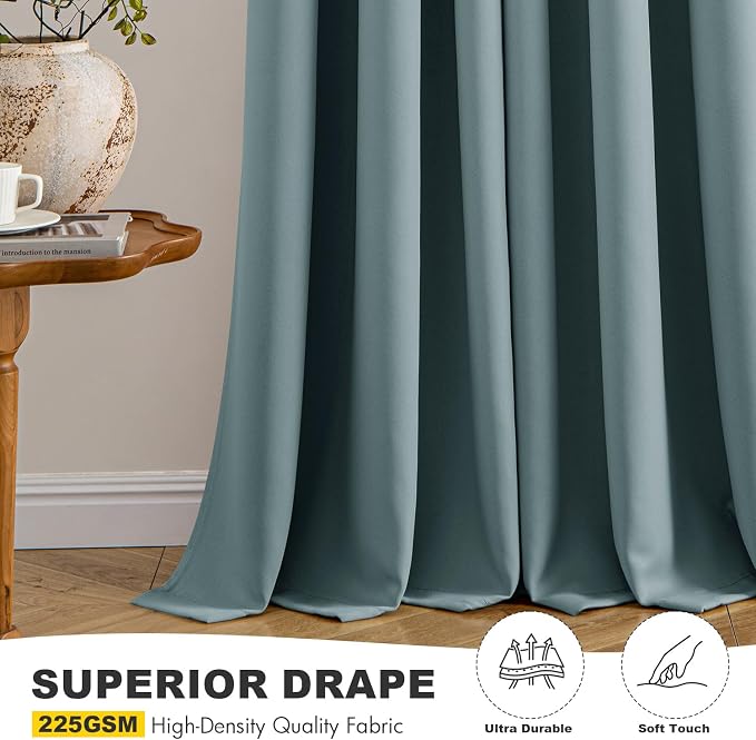 MIULEE Blackout Curtains for Bedroom 2 Panels 40 x 45 Inch Long Dusty Blue | Thermal Insulated, Living Room Darkening Grommet Drapes, Noise Reducing, Light Blocking Window Treatments