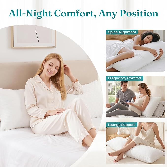 Oubonun Full Body Pillow for Side Sleeper, Adjustable Fluffy Long Pillow | Generous Fill Plush Support - Large Loft Insert for Pregnancy Contour, Breathable Sweat-Absorbing Skin-Friendly Bed Cushion