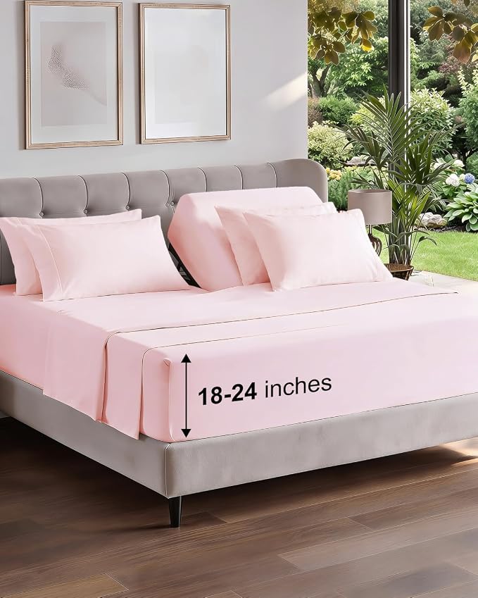 Extra Deep Flex Top Split Head King Sheet Set - 6 Piece Breathable and Cooling Sheets - Hotel Luxury Bedding for Women, Men, Kids & Teens - Easy Secure Fit - Extra Deep Pockets - Lavender Pink