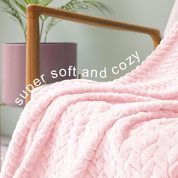 Exclusivo Mezcla Fleece Throw Blanket for Couch Sofa, 50”x70”, Light Pink | Oversized Soft Cozy Fluffy Blankets for Summer, Decorative Plush Flannel Throws for Living Room, Bedroom with Leaves Pattern