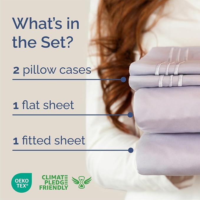 Queen Size 4 Piece Sheet Set - Breathable & Cooling Sheets - Light Lavender | Hotel Luxury Bed Sheets for Women & Men, Deep Pockets, Easy-Fit, Extra Soft and Wrinkle Free Sheets, Oeko-Tex Bed Sheet Set
