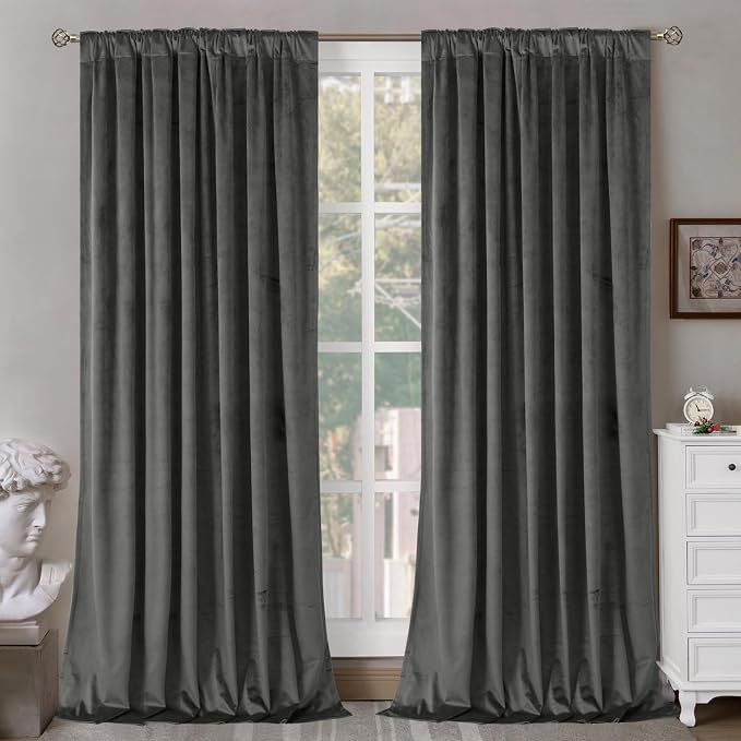 BGment Blackout Velvet Curtains 84 inches for Bedroom,Living Room, Grey | Thick, Thermal Insulated Panels, Noise Reduce, Super Soft, Luxury, Soundproof, Back Tab Rod Pocket, 2 Panels, 60 x 84 Inch
