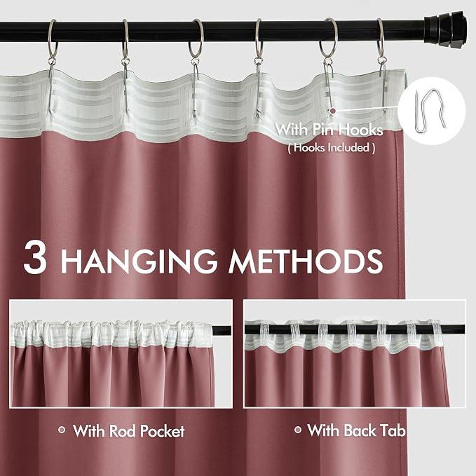 MIULEE Dusty Rose Back Tab Blackout Curtains 52x102 Inch Long 2 Panels Set | Rod Pocket Pinch Pleated, Thermal Insulated, Bedroom Living Room Darkening Drapes, Light Blocking Floor to Ceiling Curtains