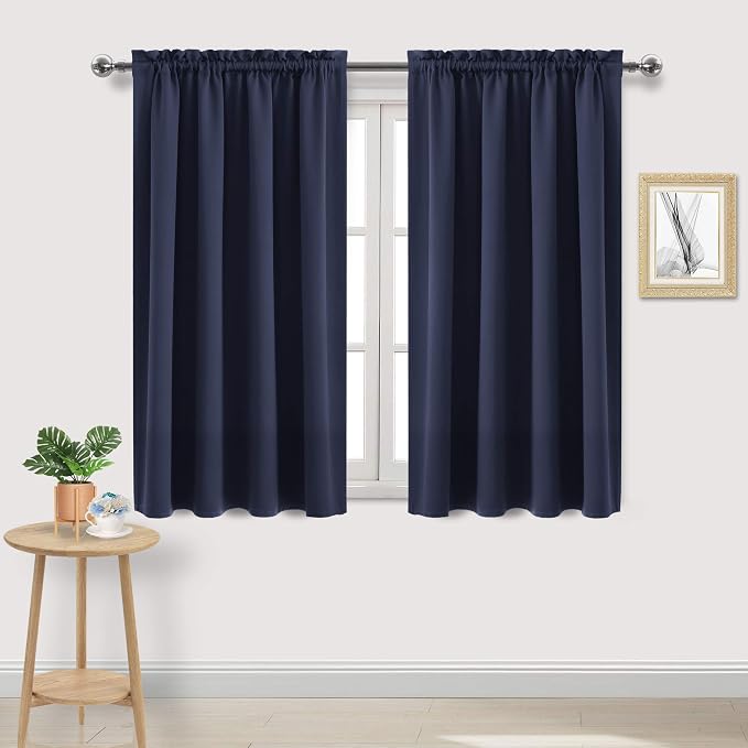 DWCN Blackout Curtains for Bedroom Living Room 52 x 45 Inch Long Navy | 2 Panels Set, Room Darkening, Thermal Insulated, Light Blocking, Rod Pocket Drapes, Noise Reducing Window Treatments