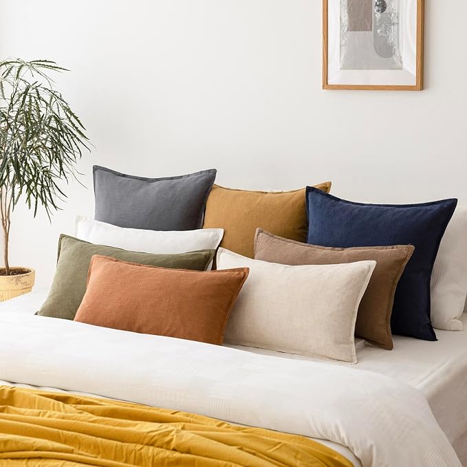 Foindtower Decorative Linen Lumbar Throw Pillow Covers 12x20 Inch Grey | Pack of 2 Boho Farmhouse Pillowcase,Accent Neutral Solid Cushion Covers,Morden Home Decor for Couch Sofa Bedroom Living Room