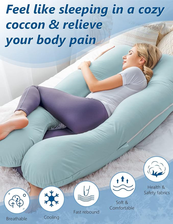 Meiz Pregnancy Pillow, Cooling Pregnancy Pillows for Sleeping, Maternity Pillow for Pregnant Women, Pregnancy Body Pillow with Cooling Jersey Cover, Green