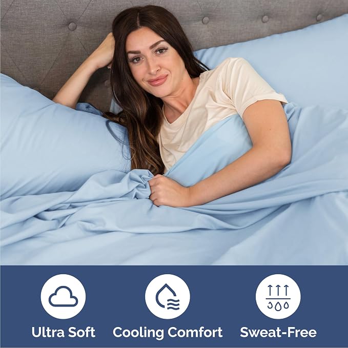 Queen Size 4 Piece Sheet Set - Breathable & Cooling Sheets - Light Blue | Hotel Luxury Bed Sheets for Women & Men, Deep Pockets, Easy-Fit, Extra Soft and Wrinkle Free Sheets, Oeko-Tex Bed Sheet Set