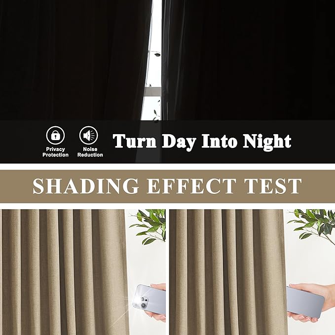 Vision Home Brown Pinch Pleated Full Blackout Curtains Linen Blended Room Darkening Window Curtains 112 inch for Living Room Bedroom Thermal Insulated Pinch Pleat Drapes with Hooks 40" Wx112 Lx2
