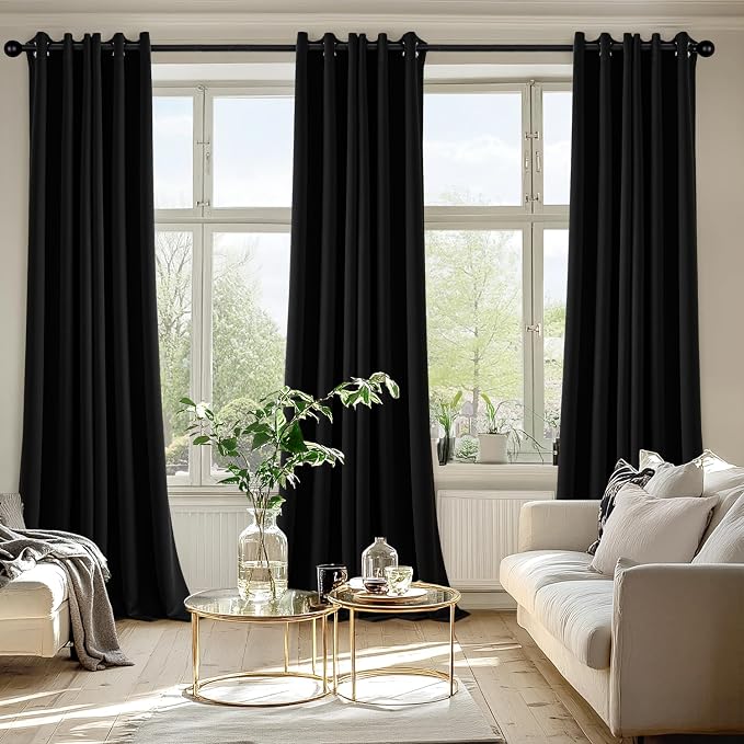 MIULEE Blackout Curtains for Bedroom 2 Panels 40 x 96 Inch Long Black | Thermal Insulated, Halloween Living Room Darkening Grommet Drapes, Noise Reducing, Light Blocking Window Treatments