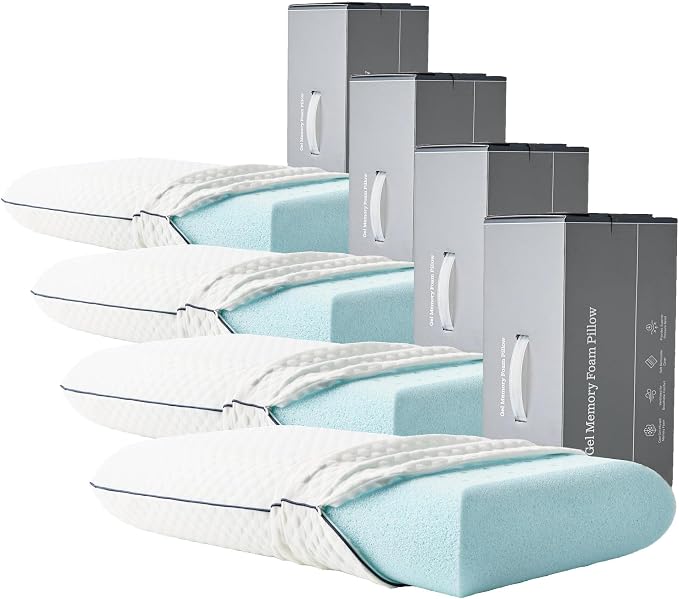 WEEKENDER Gel Memory Foam Pillow - King Size - Medium Firm Feel - Neck and Shoulder Support - Side & Back Sleepers - Home, Hotel, & Hospital Essentials - CertiPur Certified (Pack of 4)