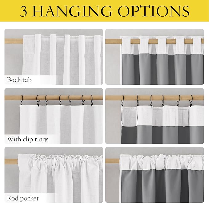 NICETOWN Greyish White 100% Blackout Linen Curtains 90" Long Set of 2 | Farmhouse Thick Completely Blackout Window Treatment Panels Thermal Insulated Drapes for Living Room, 52" Width Each Panel