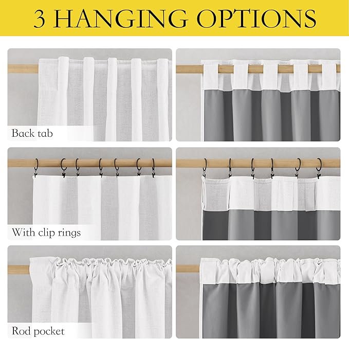 NICETOWN 100% Blackout Linen Curtains 84 inch Long 2 Panels, Greyish White | Luxurious Living Room Curtains Thermal Insulated, Noise Reducing, Privacy Daytime Sleep Drapes, W52" x L84" per Panel