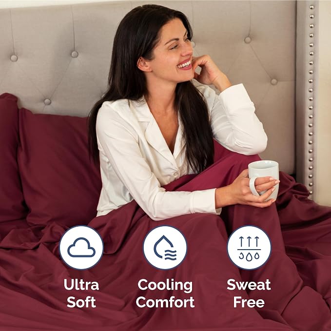 Extra Deep Twin Sheet Set - 3 Piece Breathable & Cooling Sheets - Burgundy | Easily Fits 18 to 24 inch Mattress - Ultra Soft, Wrinkle & Fade Free with Extra Deep Pockets - Comfy Hotel Luxury Bedding