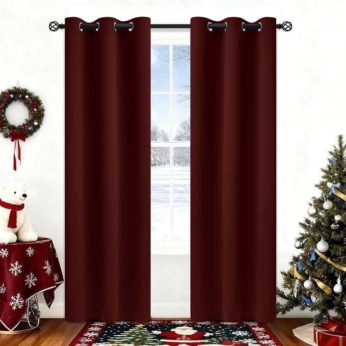 COSVIYA Grommet Room Darkening Burgundy Curtains 84 inch Long for Bedroom | Light Blocking Insulated Thermal Curtains for Living Room, Blackout Thick Polyester Window Drapes,38x84 inches, 2 Panels