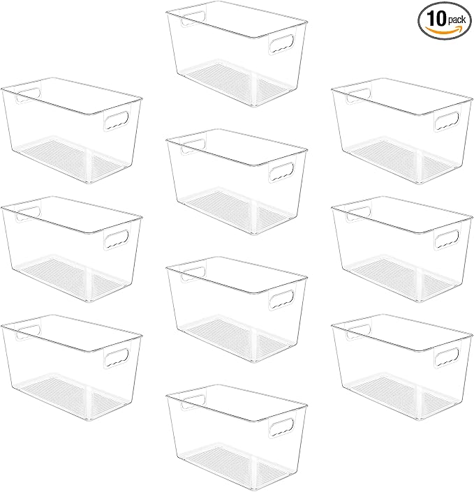 YIHONG 10 Pack Clear Storage Bins, Pantry Organizer Bins with Handle, XL | Plastic Bins, Pantry Storage Containers for Kitchen, Freezer, Cabinet, Closet, Bathroom, Under Sink Organizers and Storage