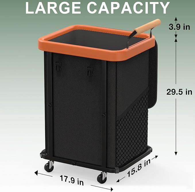 150L Laundry Basket with Wheels,Rolling Basket Hamper with Lid&Handle Black | Laundry Organizer Storage Cart with Heavy Duty Sturdy Metal Frame for Home, Hotel, Laundry Room