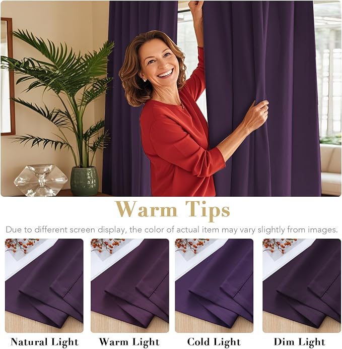 H.VERSAILTEX Blackout Curtains Thermal Insulated Window Treatment Panels Room Darkening Blackout Drapes for Living Room Back Tab/Rod Pocket Bedroom Draperies, 52 x 96 Inch, Plum Purple, 2 Panels