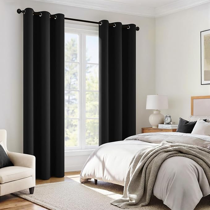MIULEE Black 100% Blackout Curtains for Bedroom 40x84 Inch Long | 2 Thick Layers Thermal Insulated Window Curtains with Black Liner, Noise Reducing Grommet, Drapes for Living Room, 2 Panels