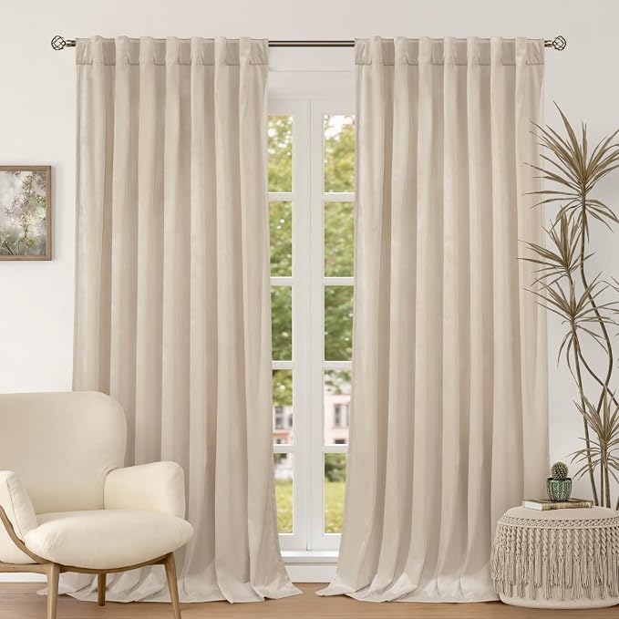 BGment Cream Beige Luxury Blackout Velvet Curtains 84 inches 2 Panels | Thick Curtains for Bedroom,Living Room, Thermal Insulated, Super Soft, Window Drapes, Rod Pocket Back Tab, 60 x 84 inches