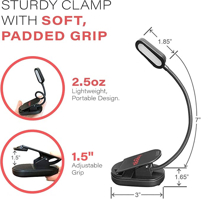 hooga Amber Book Light, Rechargeable Clip-On Blue Light Blocking LED Reading Light, 1600K Warm Eye Care for Bed, Students, Kids, Travel, Nursing, Studying