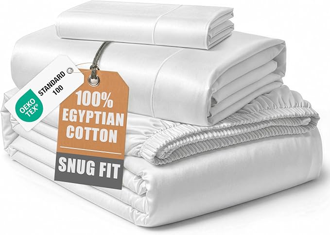 LANE LINEN Twin Sheets 100% Egyptian Cotton Sateen - White | Twin Bed Sheets - 3-Piece Set, Ideal For Dorms And Guest Beds, For Guests And Everyday Use, Silky Hotel-Style Drape