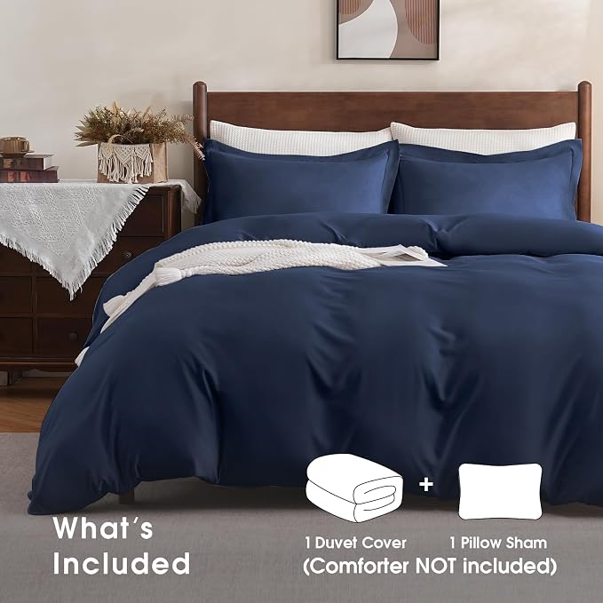 FreshCulture Duvet Cover Full Size - 3 Pieces Microfiber Duvet Cover Set with Zipper Closure - Lightweight & Easy Care - 1 Comforter Cover & 2 Pillow Shams - Comforter Not Included (Navy)