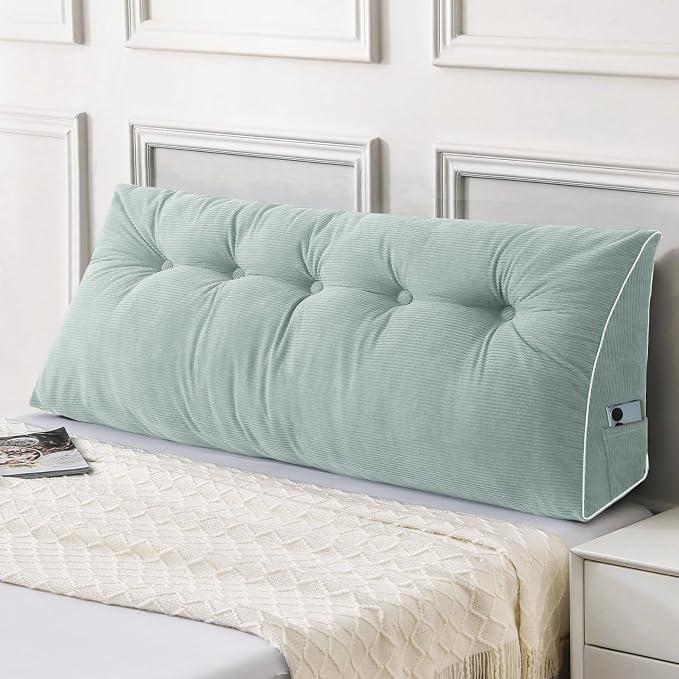 Sasttie Headboard Pillow Full, Wedge Pillow Headboard, Mint Green | Triangle Backrest Cushion for Sitting or Reading in Bed, Dorm Essentials, OEKO-TEX, Down Alternative Fill, Side Pockets