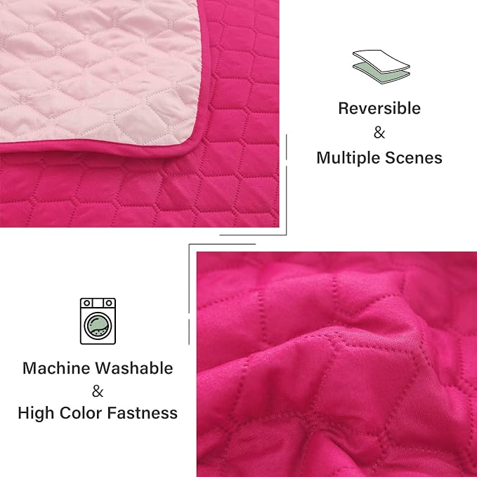 Exclusivo Mezcla Reversible King Size Quilt Bedding Set, Hot Pink | Lightweight Bedspreads with 2 Pillow Shams, Soft Microfiber, All Season Bed Coverlets for Bedroom Guest Room, 104x96 Inch