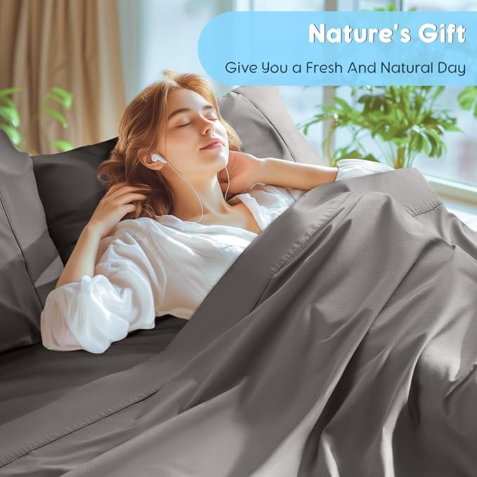 SONORO KATE 1000 Series 100% Egyptian Cotton Full Sheet Set,4 Pieces | Soft,Breathable Long Staple,Sateen Weave,Luxury 5-Star Hotel Bed Sheets,16" Deep Pocket,Dark Grey