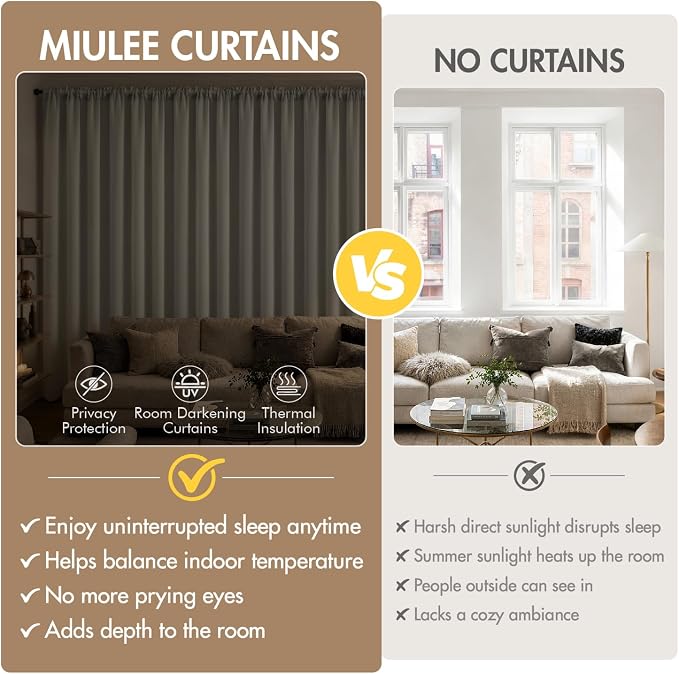 MIULEE Cobblestone Blackout Curtains 4 Panels Set 72 Inch Length Bedroom | Thermal Curtains for Summer Heat, Light Blocking Privacy Window Drapes, Top&Bottom Rod Pocket