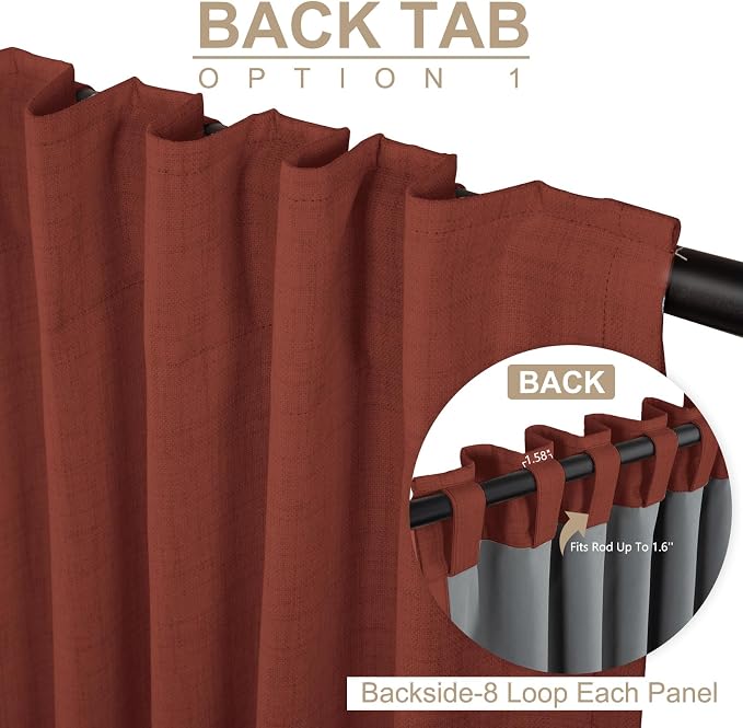 Faux Linen Total Blackout Curtains for Bedroom 108 Inches Long, Terracotta | 100% Blackout Shield, Back Tab/Rod Pocket Living Room Drapes, Thermal Insulated Blackout Curtains 2 Panels Set, 50"W x 108"L