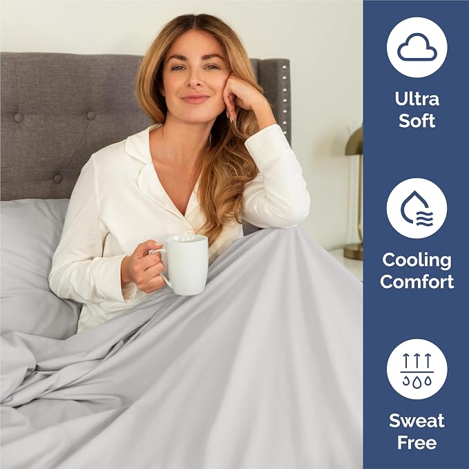 Split King 7 Piece Bed Sheet Set - Soft, Breathable & Cooling - French Grey | Ultra-Soft Hotel Luxury Bedding Set w/ 8-16 Inch Deep Pockets, 1 Flat & 2 Fitted Sheet & 4 Pillowcases, Wrinkle & Fade Free