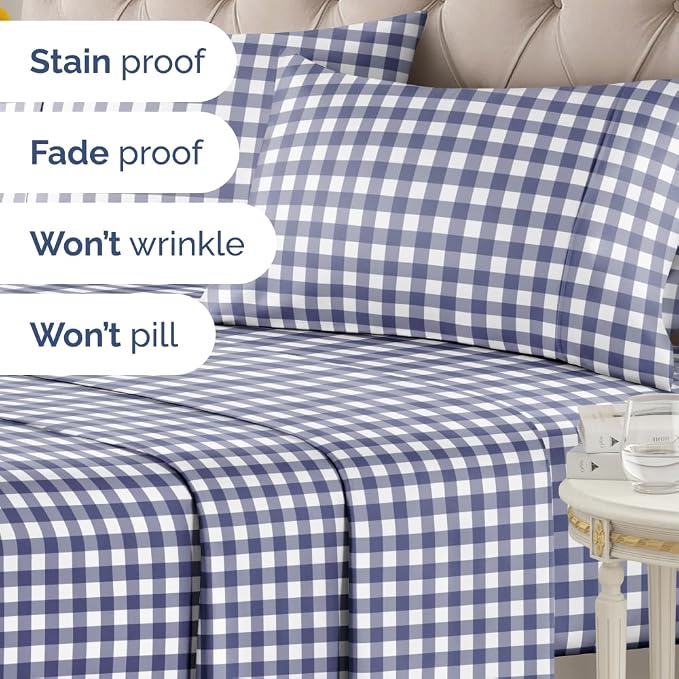 Queen 4 Piece Striped Sheet Set - Soft, Breathable & Cooling - Countryside | 1 Flat, 1 Fitted & 2 Pillowcases w/ Deep Pockets, Luxury Striped Bedding, Soft, Breathable & Cooling, Wrinkle & Fade Free