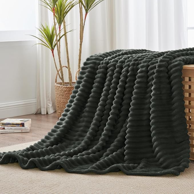BEDELITE Striped Fleece Throw Blanket, Charcoal Grey, 50"x60" | 300GSM Microfiber Fleece, Soft Cozy, Lightweight Warm, Double-Sided Plush, Machine Washable, Gift, Room Decor, for Couch Sofa