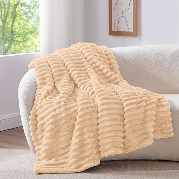 BEDELITE Ribbed Twin Blanket for Couch & Bed, Blush Sand, 60"x80" | Ultra-Soft Plush Fleece, Cozy, Warm Yet Lightweight, Ribbed Texture, Home Decor, Machine Washable, Giftable, All-Season Use