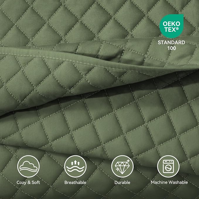 SunStyle Home Twin Quilt Set, Lightweight Bedding Summer Bedspreads,Green | Soft Coverlet With 2 Pillow Shams,Morden Style Quilts for All Season, Suitable for Bed,Couch,Bedroom,Guest Room,68"X86"