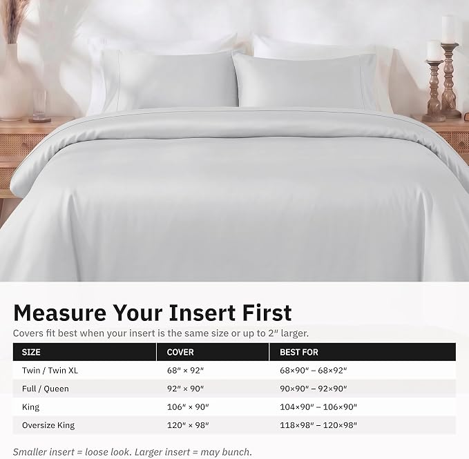 California Design Den Luxury Queen Size Duvet Cover Set, Silver | Soft 400 Thread Count 100% Cotton Sateen Backed by GH Seal, Duvet Cover & Pillow Sham 3 Pc Set, Button Closure & Corner Ties
