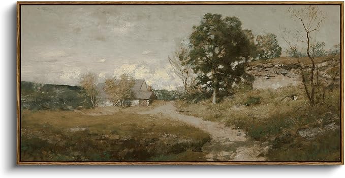 InSimSea Extra Large Framed Vintage Wall Art, Rustic Landscape,40x20in | Cottage Road Farmhouse Picture, Canvas, Long Horizontal, Bedroom Above of Bed Fireplace Living Room