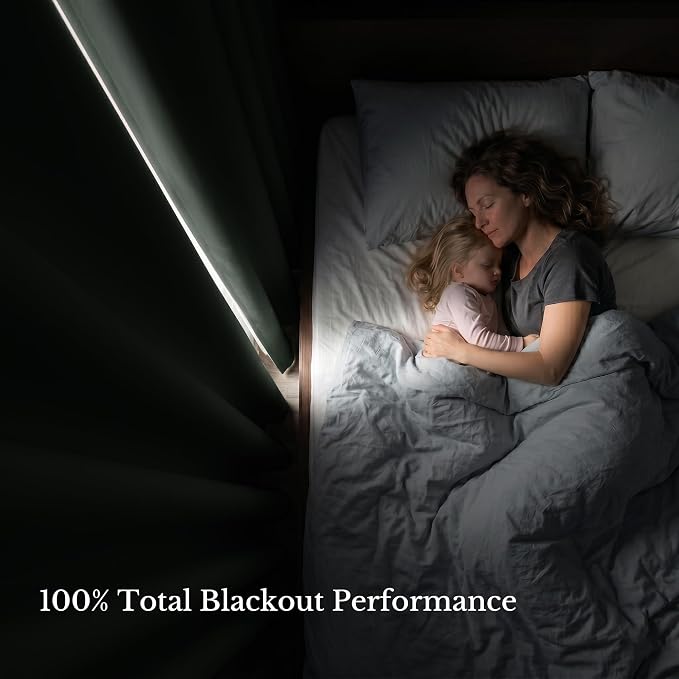 NICETOWN Dark Mallard Blackout Curtains for Baby Room 52" x 84" 2 Panels | 100% Blackout Energy Smart Noise Blocking Drapes for Window, Thermal Insulated Lined Guest Room Window Dressing Decor