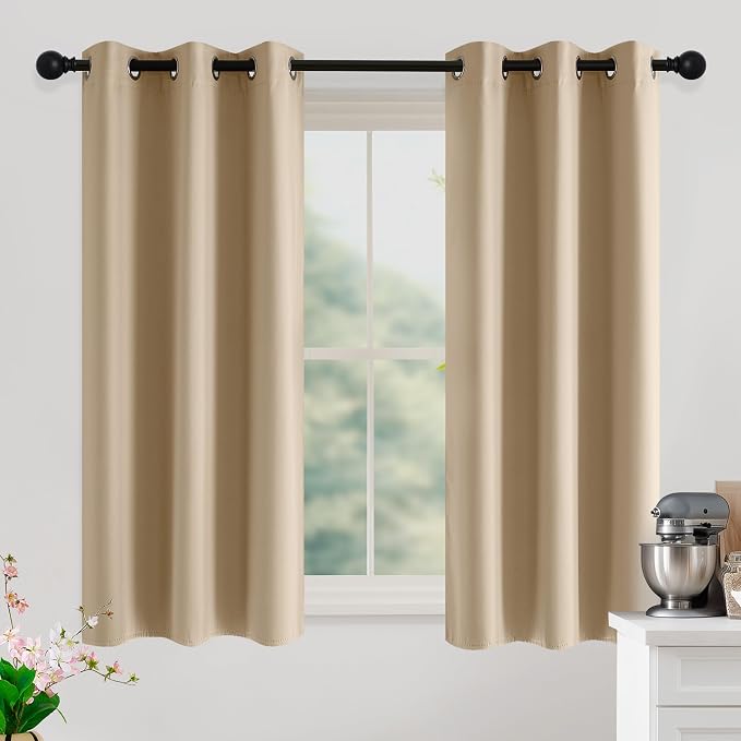 NICETOWN Beige Room Darkening Curtains 54 Inches Long 2 Panels for Living Room, Bedroom, Nursery Summer Thermal Insulated Blackout Drapes Grommet Noise Reducing Window Curtains, W40