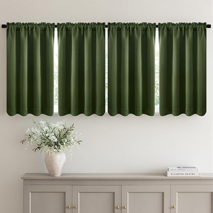 MIULEE Set of 4 Short Bedroom Blackout Curtains 54 Inch Long Oliver Green | Thermal Curtains for Summer Heat, Light Blocking Privacy Window Drapes, Top&Bottom Rod Pocket