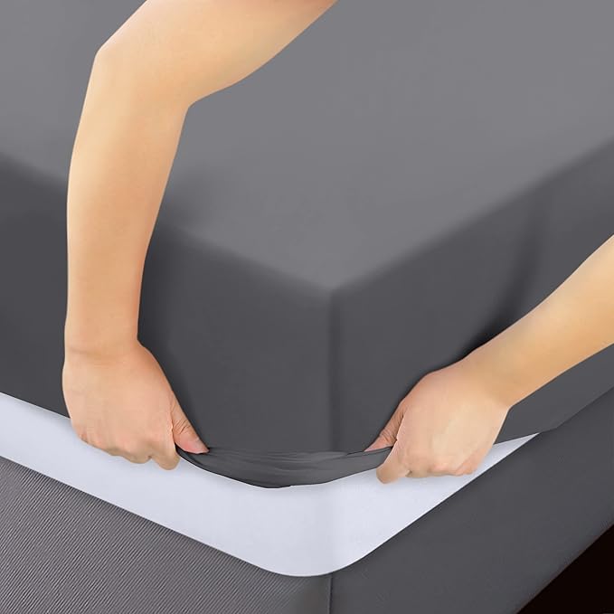 Pack of 6 Twin XL Fitted Sheet, Fits Up to 16 Inch Deep Pocket, Grey | Hotel Comfort, Cooling & Breathable Cotton like Polyester, Easy Fit, Wrinkle & Fade Resistant, Snug Fit, Easy Care, Oeko-Tex