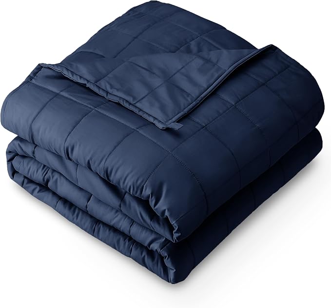 Bare Home Cotton Weighted Blanket (Dark Blue, 48"x72" 12lbs) | Full or Queen Size for Adults, All-Natural 100% Cotton, Premium Heavy Blanket Nontoxic Glass Beads