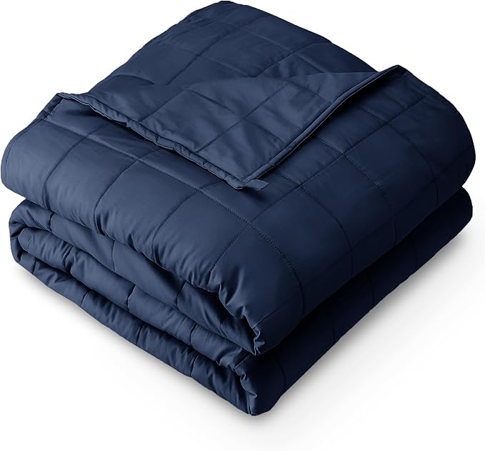 Bare Home Cotton Weighted Blanket (Dark Blue, 60"x80" 22lbs) | Queen Size for Adults, All-Natural 100% Cotton, Premium Heavy Blanket Nontoxic Glass Beads