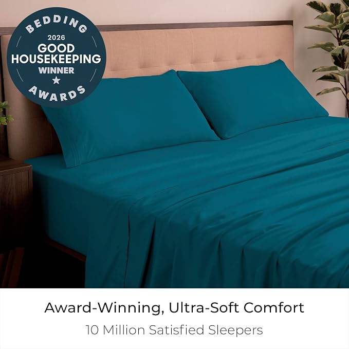 Mellanni Iconic 4-Piece, Ultra Soft Sheet Set (King, Teal) | 10M+ Sleepers. Lab-tested: Sleeps Cool, Stays Bright, Strong, Smooth. Good Housekeeping Best Bedding, 7 yrs running.