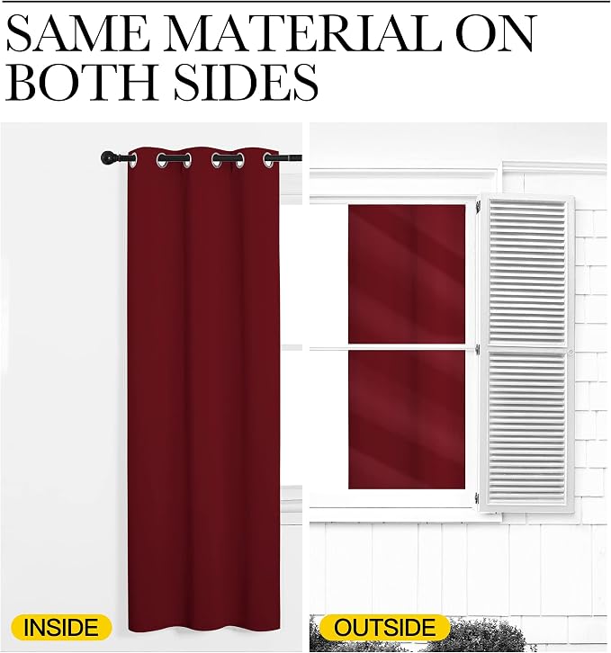 NICETOWN Blackout Draperies Curtains, 1 Pair, 55 x 90-inch, Burgundy Red | Grommet Top Thermal Insulated Blackout Decorative Curtains for Thanksgiving Day & Christmas Decor