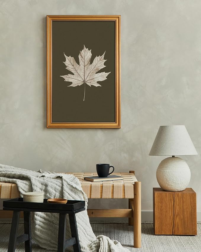 VIYYIEA Vintage Gold Framed Wall Art for Living Room, Maple Leaf Canvas Prints Home Decor, Oil Painting Picture, Bedroom Wall Decor Gifts for Friends or Family -【Maple Leaf Specimen】-(24L x 16W)