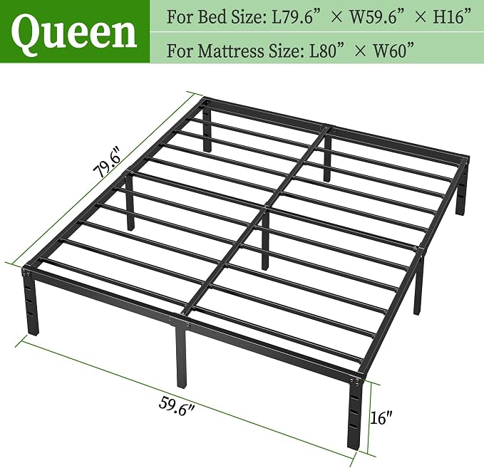 Metal Platform Bed Frame Queen Size, 16 Inch Height with Heavy Duty Steel Support, No Box Spring Needed, Easy Assembly and Underbed Storage,Black